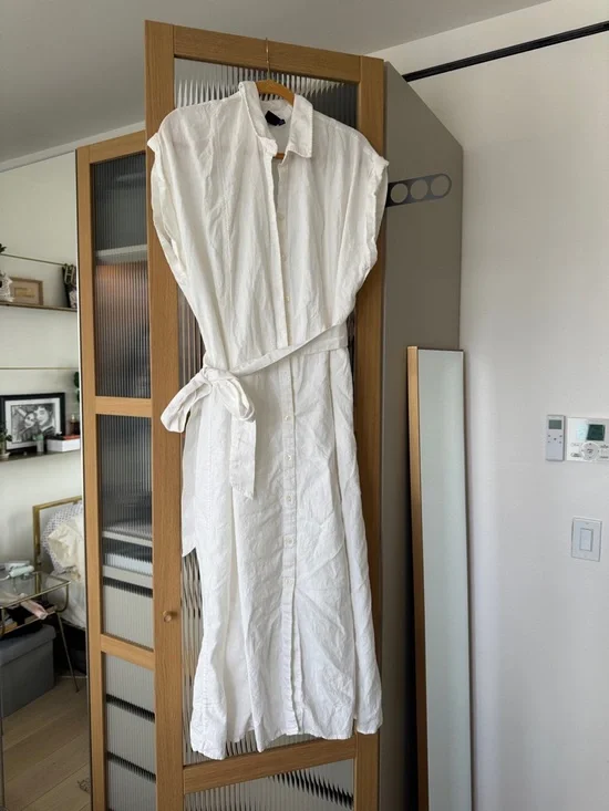 GAP White Button-Front Shirt Dress with Self-Tie Waist - Picture 1 of 3